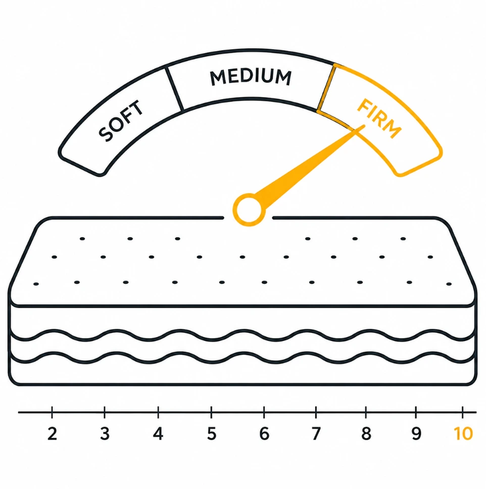 Firm mattress provides strong support for proper spinal alignment and comfortable sleep.